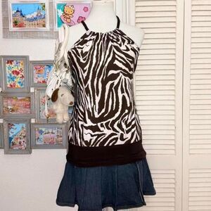 Pinkeli white and brown zebra striped shirt Y2K